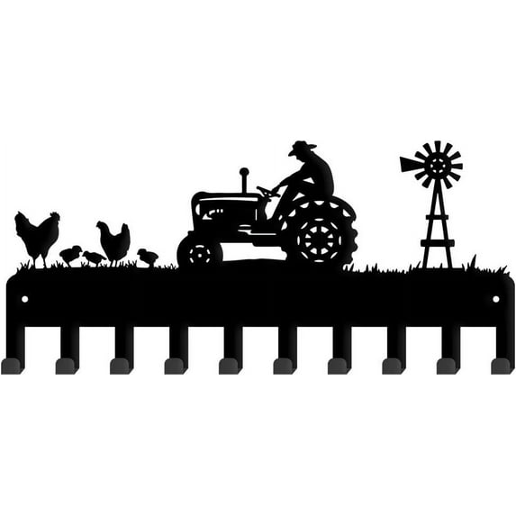 Farm Metal Key Holder Farm Tractor Wall Mounted Key Organizer Key Hanger with Hooks Home Storage Hat Cloth Necklace Living Kids' Room Door Home Wall Decoration 33×15cm