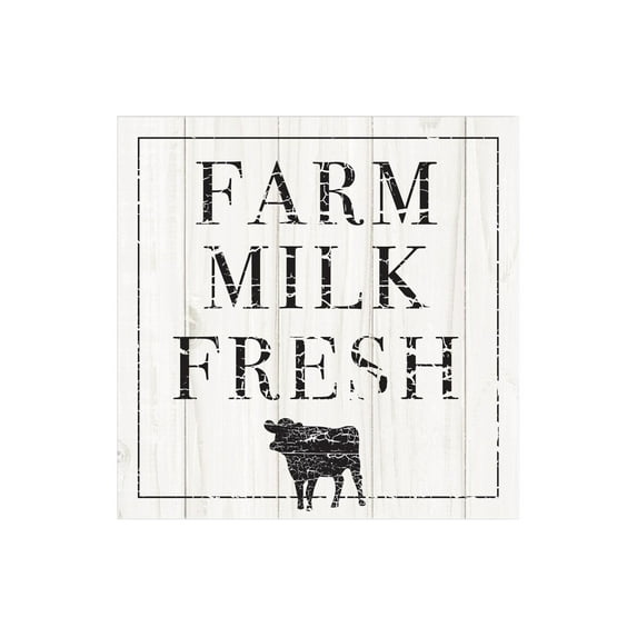 Farm Milk Fresh White Woodgrain Cow 12 x 12 Wood Wall Sign Plaque