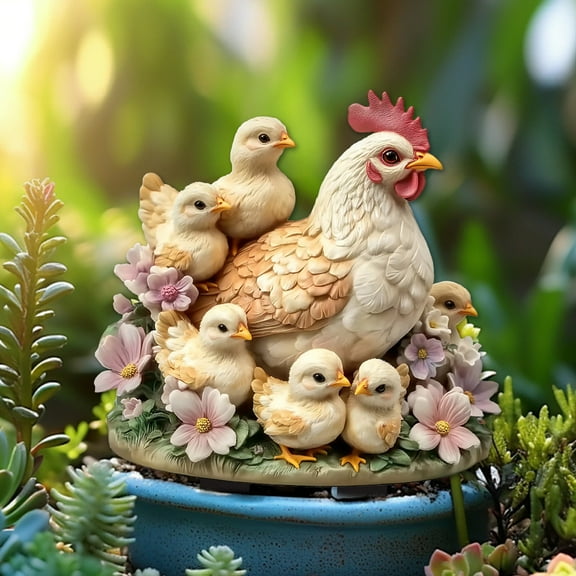 Farm Mother Hen and Baby Chick Garden Stakes,Simulated Chicken Statue Stake,Acrylic Farm Animal Garden Inserts for Outdoor Lawn Decoration,Standing Farm Animal Decoration Chicken Sculpture Yard