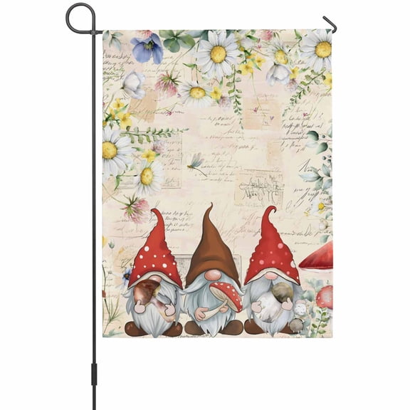 Farm Mushrooms Gnomes Garden Flag 12 x 18 Inches, Spring Dasiy Flowers Leaf Retro Beige Weather Proof Outdoor Patio Flags Double Sided Small Garden Decoration for Yard Outside Home