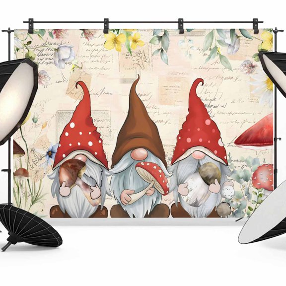 Farm Mushrooms Gnomes Photography Backdrop 7x5FT, Spring Dasiy Flowers Leaf Retro Beige Photo Backdrops, Background for Photography Studio Photo Studio Background, Back Drop for Photoshoot