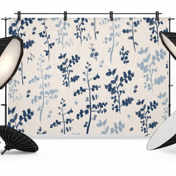 Farm Navy Blue Leaves Photography Backdrop 7x5FT, Country Style Plant Leaf Retro Linen Photo Backdrops, Background for Photography Studio Photo Studio Background, Back Drop for Photoshoot