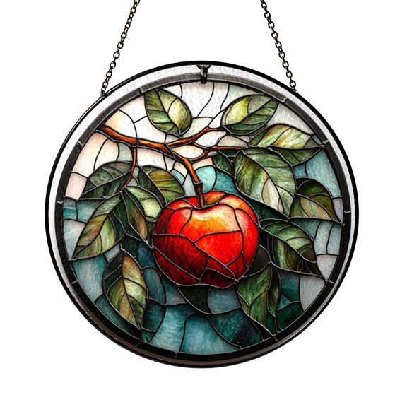 Farm Orchard Tree Scene Stained Glass Style Window Hanging2401
