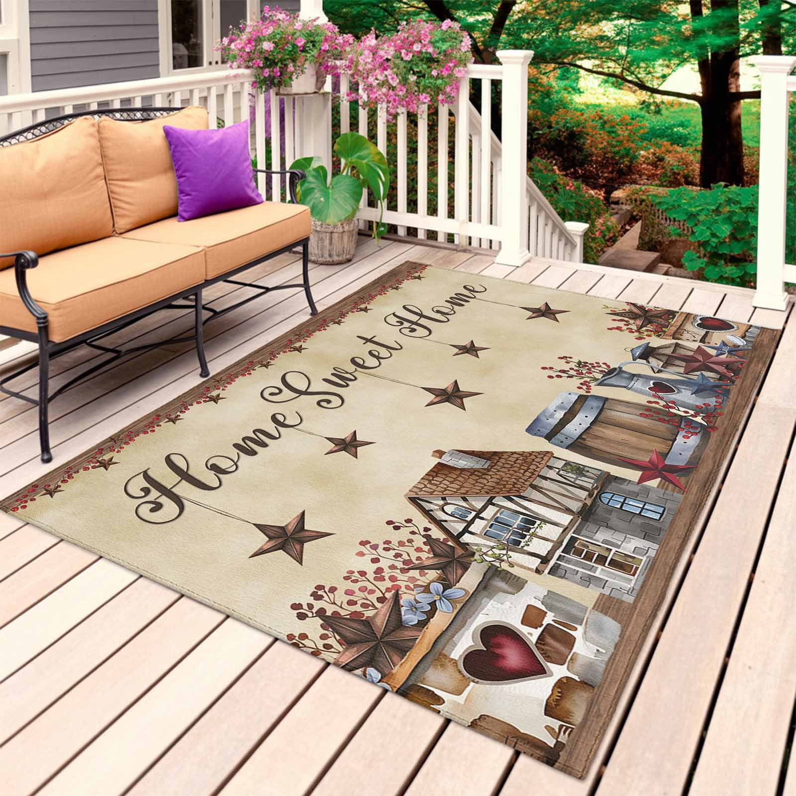 Farm Outdoor Rug for Patio/Deck/Porch, Non-Slip Large Area Rug 5 x 7 Ft ...