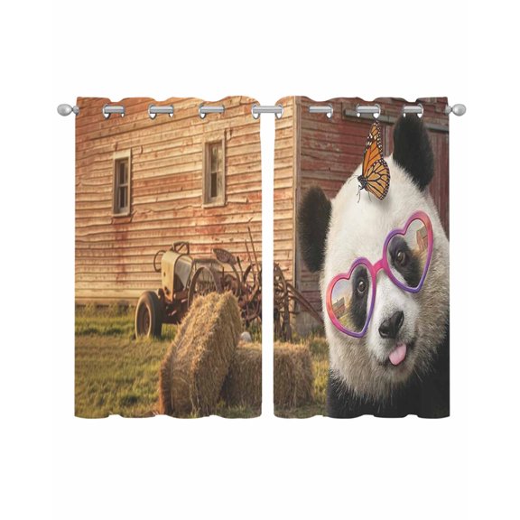 Farm Panda Sheer Curtains 45 Inch Length 2 Panels Set for Living Room/Bedroom, Farmhouse Barn Funny Animals Butterfly Kitchen Curtains Grommet Semi-Sheer Curtains Drapes Window Treatments 42"x45"x2