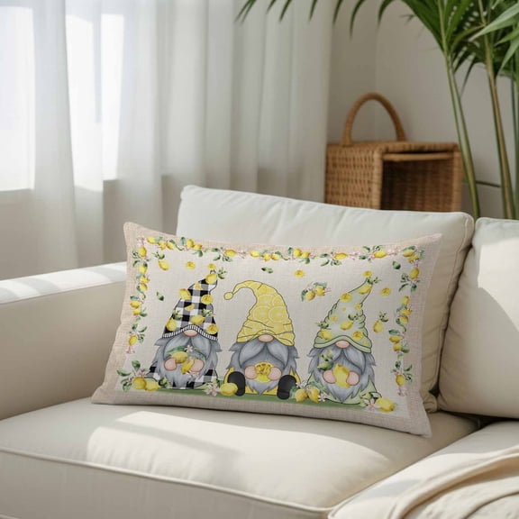 Farm Pastoral Dwarf Lemon Throw Pillow Covers, Decorative Pillow Covers With Hidden Zipper Soft Brushed Microfiber Fabric, Watercolor Fruit Plant on Burlap Pillowcases for Couch Bed 20x26in
