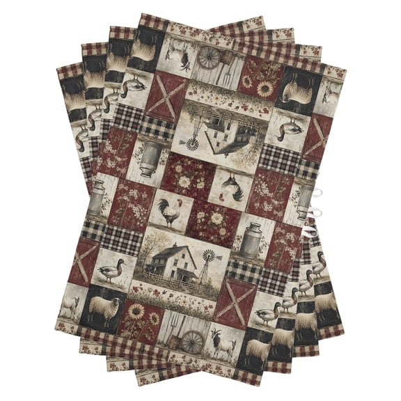 Farm Patchwork Kitchen Towels Dish Towel Pack of 4 Country Farmhouse Duck Sheep Rooster Flowers Gingham Soft Dish Cloth Set Absorbent Dishcloth for Drying Dishes, Hand Towels 18 x 28 Inches
