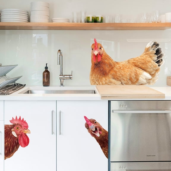 Farm Peeking Out Chicken Wall Stickers Decals Decor Removable Peel and Stick 3 Sheets 15"x 23.6" Vinyl 3D Wall Murals for Bedroom Living Sewing Room