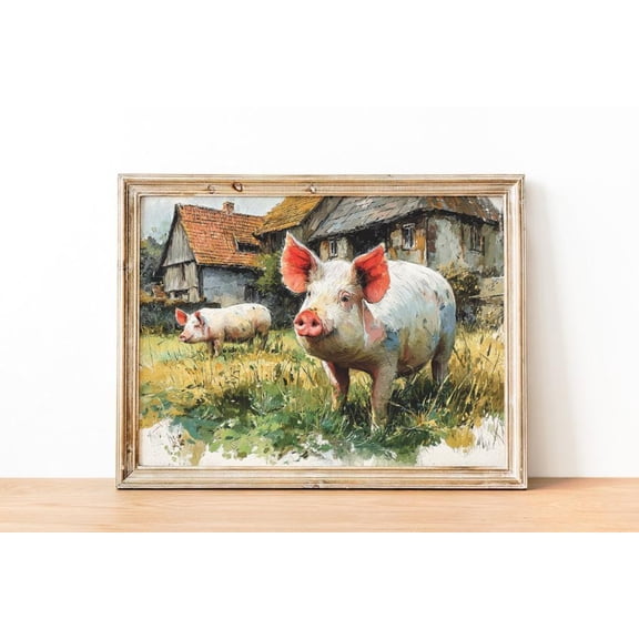Farm Pig Farm Animal Rustic Piglet Country Farmscape, Unframed Poster