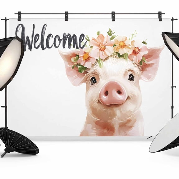 Farm Pig Flower Backdrop for Photoshoot,Photography Photo Studio Background Wall Backdrop,Wildflower Garden Motifs Floral Garland Back Drop Banner Panel for Portraits Wedding Live Streaming 7x5Ft
