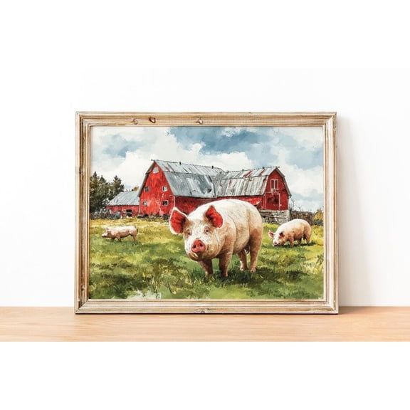 Farm Pigs Farm Animal Wall Art Rustic Piglet Country Barn Farmscape, Unframed Poster