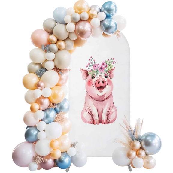 Farm Pink Pig Flower Arch Backdrop Cover Spandex Fitted Arch Cover 7.2FT,Arches Backdrop Stand Covers for Wedding Birthday Party Ceremony Banquet Decoration Cute Animal
