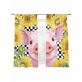 thumbnail image 1 of Farm Pink Pig Sunflower Sheer Curtains 2 Panels Set Country Farmhouse Yellow Flower Black Checkered Sheer Window Curtains Light Filtering Rod Pocket Voile Drapes for Bedroom Living Room 52"X72", 1 of 8