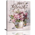 thumbnail image 1 of Farm Pink Rose Flower Bathroom Decor Wall Art Rustic Farmhouse Floral Hummingbird Just Breathe Pictures Wall Decor Canvas Painting Prints Artwork Home Decorations Framed for Bedroom Kitchen 12"x16", 1 of 6