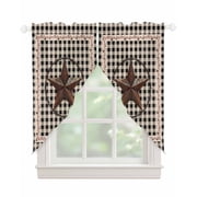 Farm Plaid Swag Valances for Windows, West Texas Star Rustic Farmhouse Black Brown Rod Pocket Sheer Valances for Large Windows, Swag Toppers Light Filtering for Kitchen Living Room 2 Panels 36x63