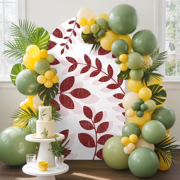 Farm Plant Leaf Arch Backdrop Cover 5 FT, Dark Red Branch Leaves Linen Texture Wedding Arch Cover Stretchy Backdrop Stands Covers for Birthday Party Ceremony Banquet Decor