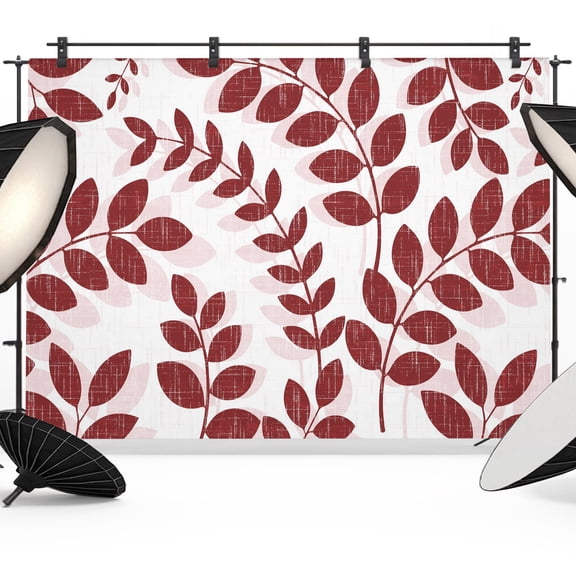 Farm Plant Leaf Backdrops for Photography, Dark Red Branch Leaves Linen Texture Fabric Photo Background Sturdy Studio Props for Photo Studio, Video Recording, Booth & Photoshoot 10x8ft