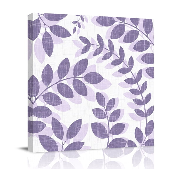 Farm Plant Leaf Canvas Wall Art for Living Room, Lavender Purple Branch Leaves Linen Texture Wall Decor Framed Artwork Pictures Ready to Hang for Bedroom Office Home Decor