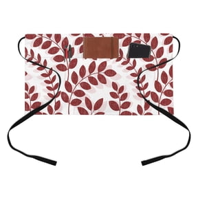 Farm Plant Leaf Kitchen Restaurant Half Waist Apron, Dark Red Branch Leaves Linen Texture Server Short Apron with 3 Pockets Waterproof Oil Waist Aprons for Women Waitress Waiter