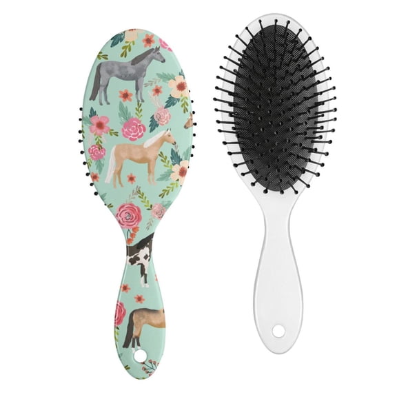 Farm & Pony Themed Detangling Hair Brush - Gentle Round Bristles for Wet/Dry Hair, Scalp Massage & Frizz Control, Ideal for Horse Lovers