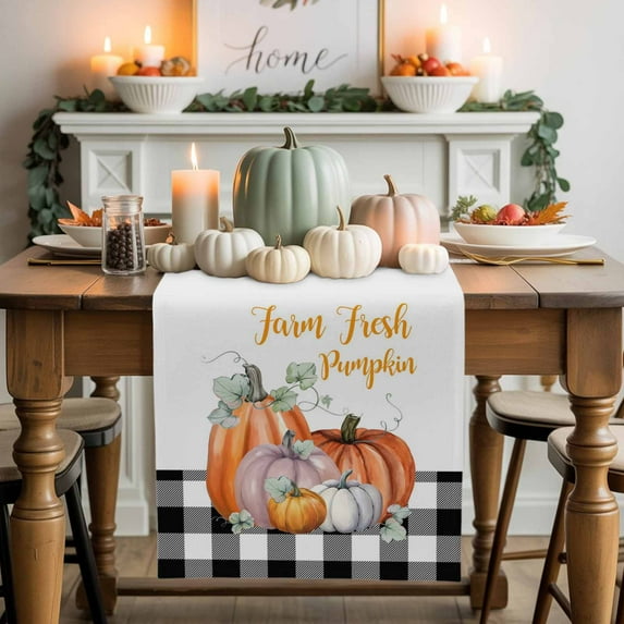 Farm Pumpkin Table Runner, Autumn Thanksgiving Kitchen Dining Table Decoration for Home Party Decor 14x72 Inches