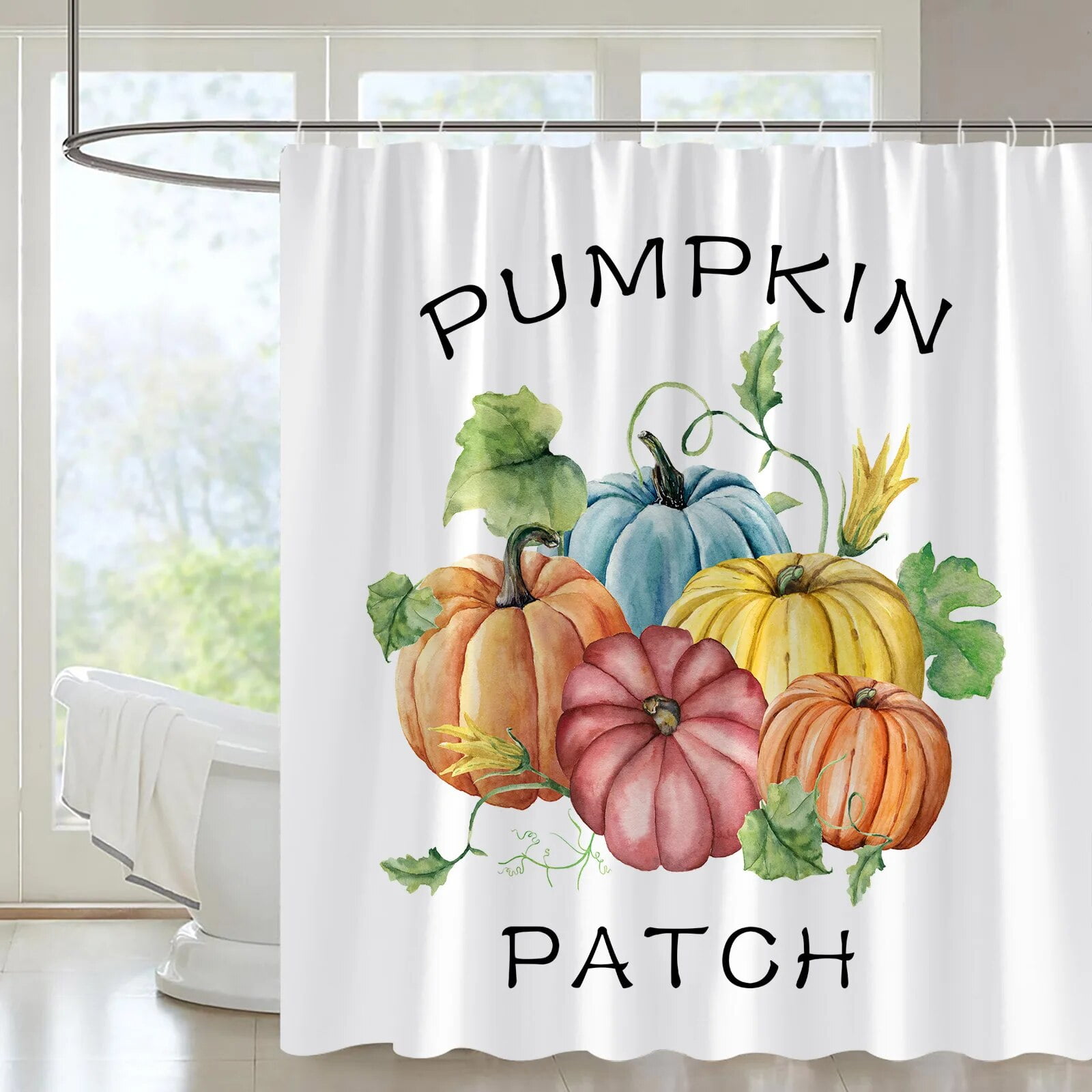 Farm Pumpkins Shower Curtain Fall Autumn Food Green Leaf Harvest ...