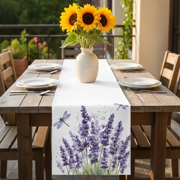 Farm Purple Flowers Lavender Table Runner-70 Inch Long Country ...