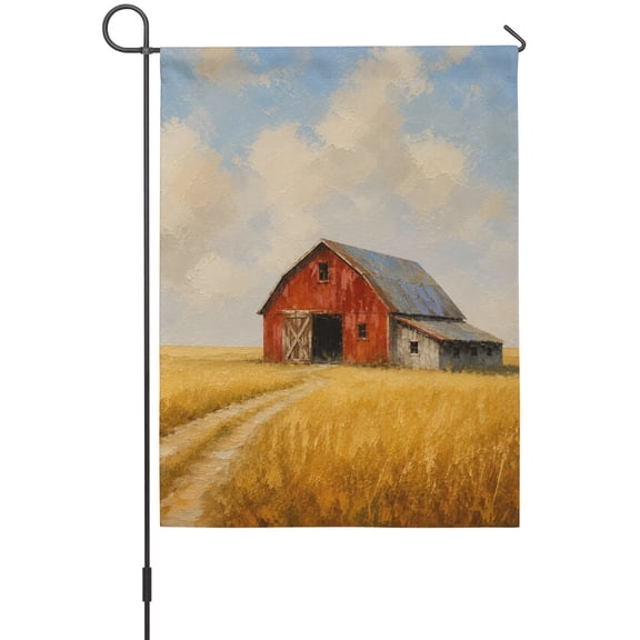 Farm Red Barn Garden Flag 12 x 18 Inches, Rustic Farmhouse Golden Wheat Field Path Landscape Weather Proof Outdoor Patio Flags Double Sided Small Garden Decoration for Yard Outside Home