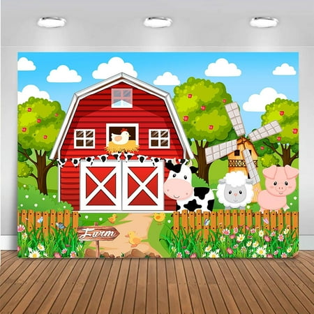 Farm Red Barn Theme Backdrop Birthday Party Cartoon Animals Theme Party Decorations Children's Farm Cake Table Banner Photo Shoot Background