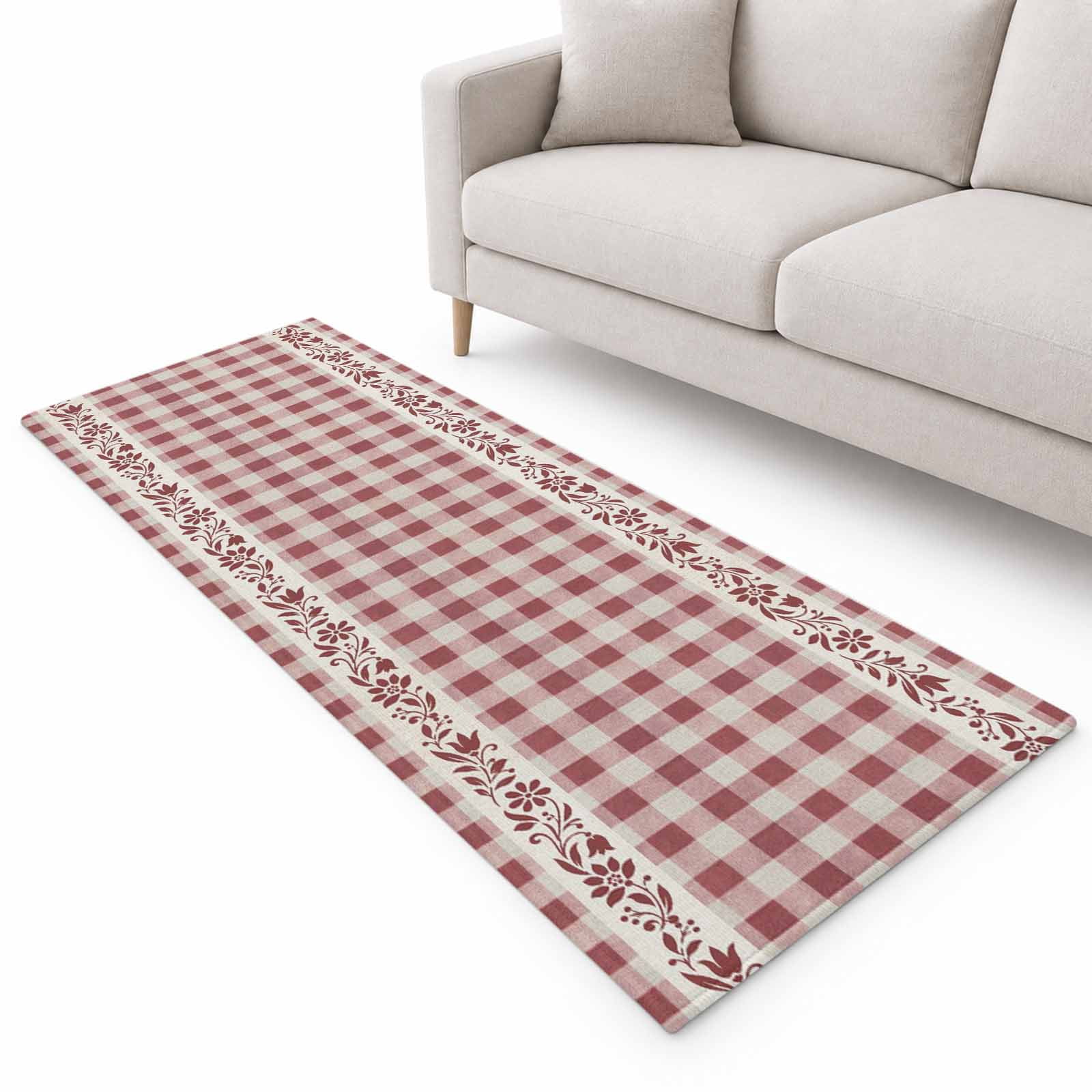 Farm Red Checkered Runner Rug 2.6'x10', Country Farmhouse Minimalist ...