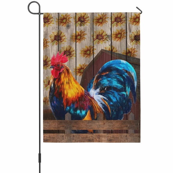 Farm Retro Chicken Garden Flag 12 x 18 Inches, Animal Portraits Sunflowers Wooden Fences Weather Proof Outdoor Patio Flags Double Sided Small Garden Decoration for Yard Outside Home