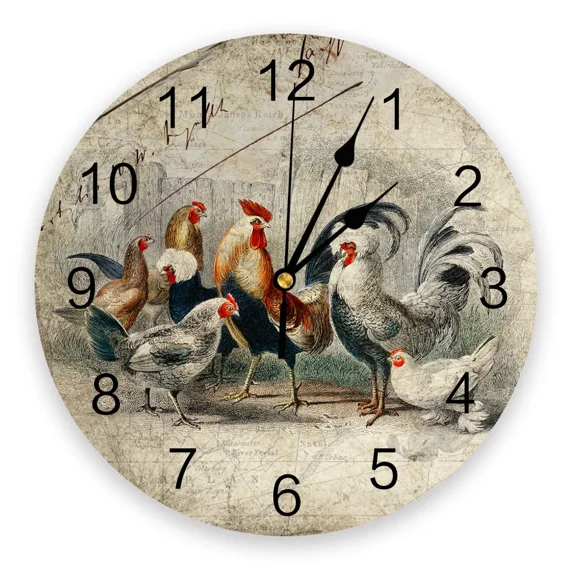 Farm Retro Illustration Round Wall Clock Hanging Silent Clock Home Interior Bedroom Living Room Office Decor（14 Inch）