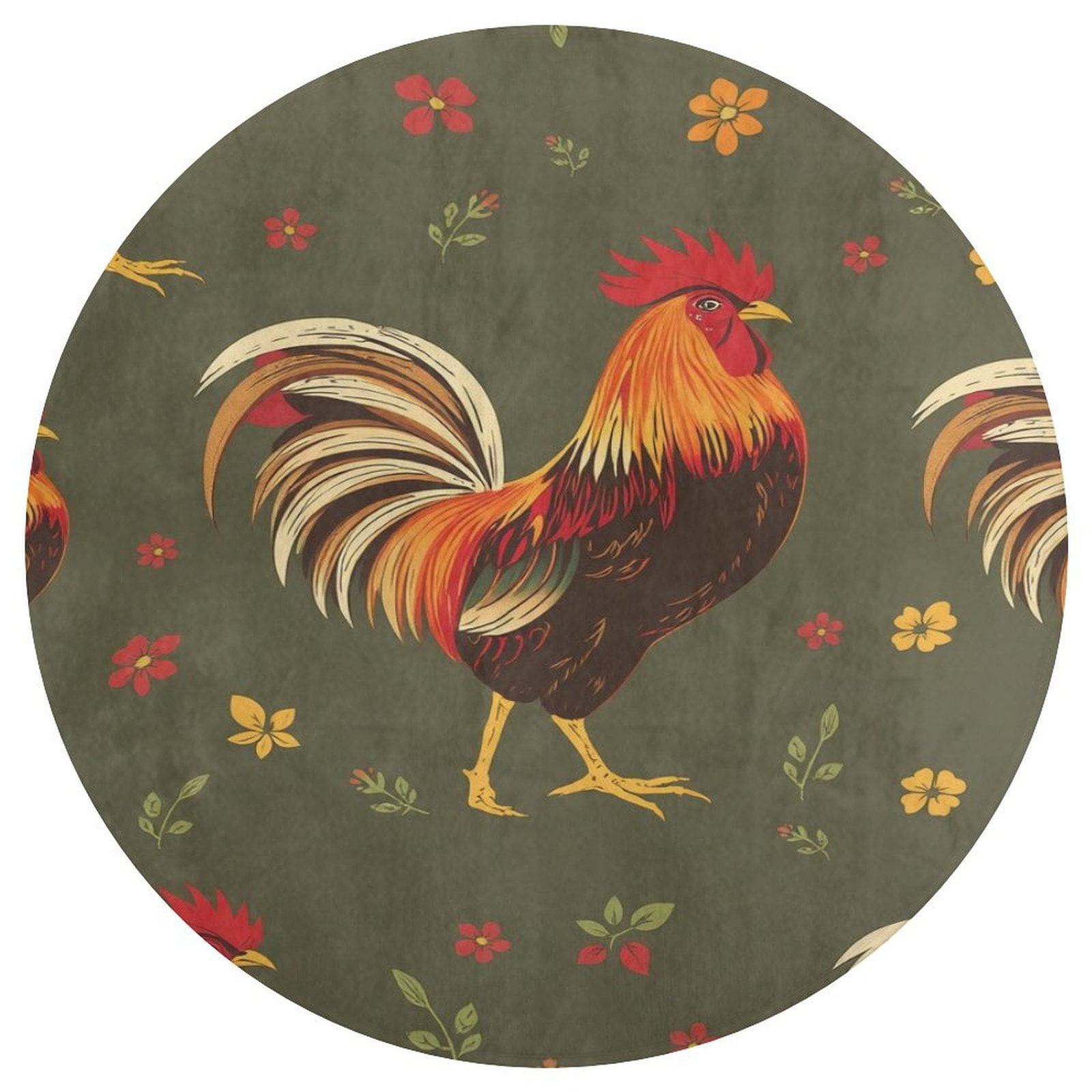 Farm Retro Male Rooster Circular Carpet Floor Mat Living Room Sofa Room ...