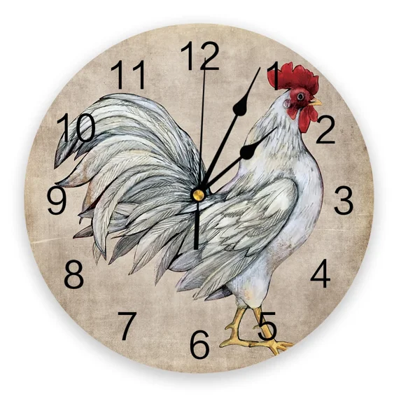 Farm Retro PVC Wall Clock Living Room Decoration Wall Clock Modern Design Home Decore Wall Digital Clock(14 Inch)