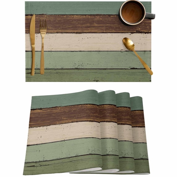 Farm Retro Teal Wood Board Placemats Set of 4,Wipeable Washable Table Mats for Dining Tables,Farmhouse Brown Wood Grain Place Mats for Kitchen Event Party Tabletop Decor