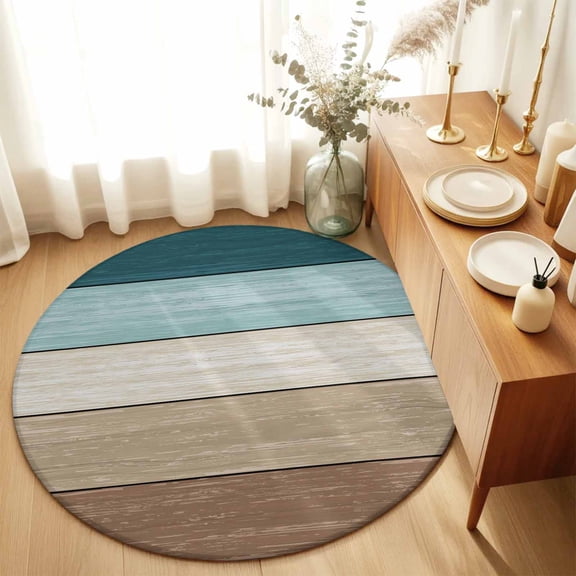 Farm Retro Wood Board Gradient Round Rug 3ft Farmhouse Barn Brown Teal Plank Washable Area Rugs for Living Room Bedroom Entryway Non Slip Entrance Door Mat Indoor Floor Carpet