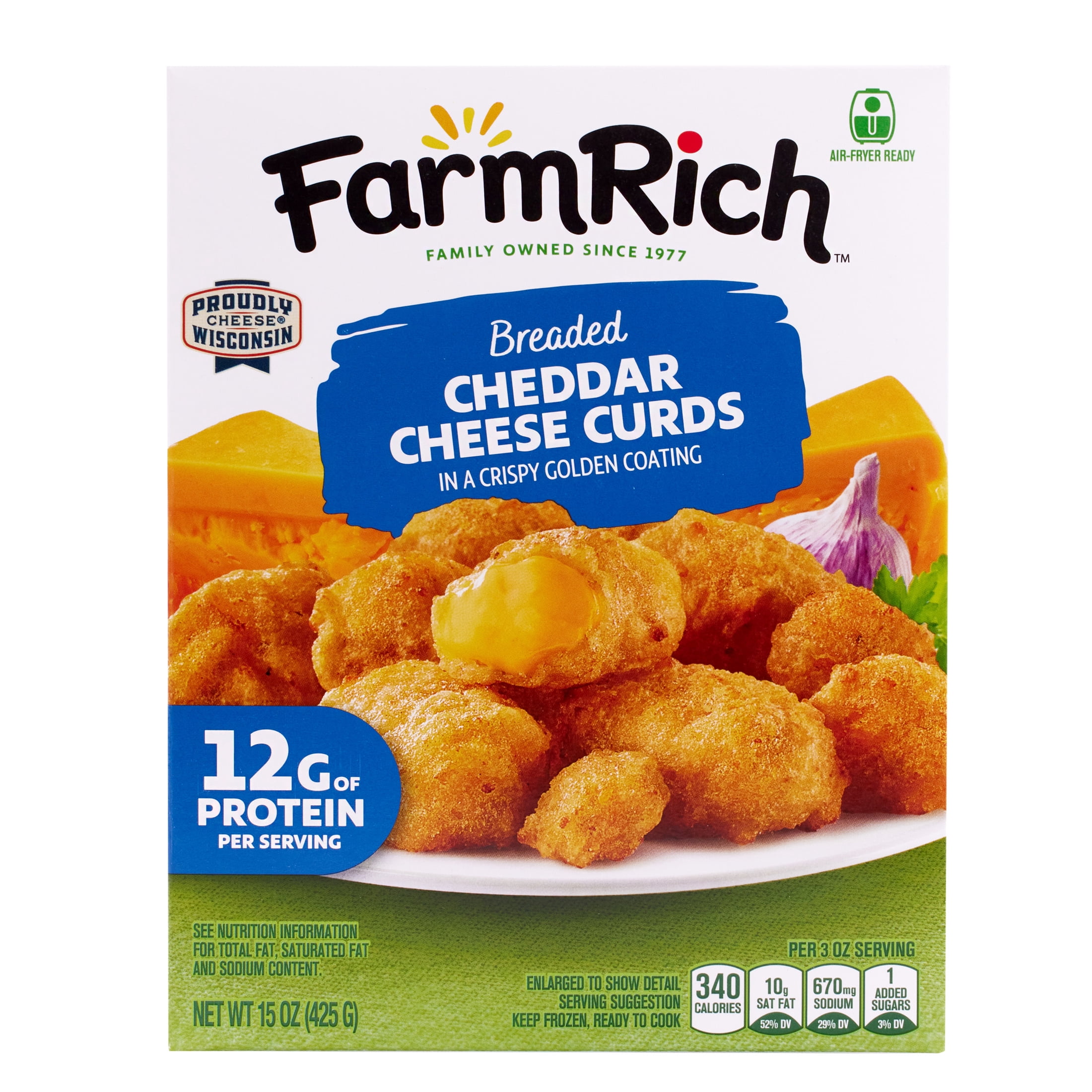 Farm Rich Breaded Cheddar Cheese Curds, (Frozen Snacks and Appetizers), 15 oz