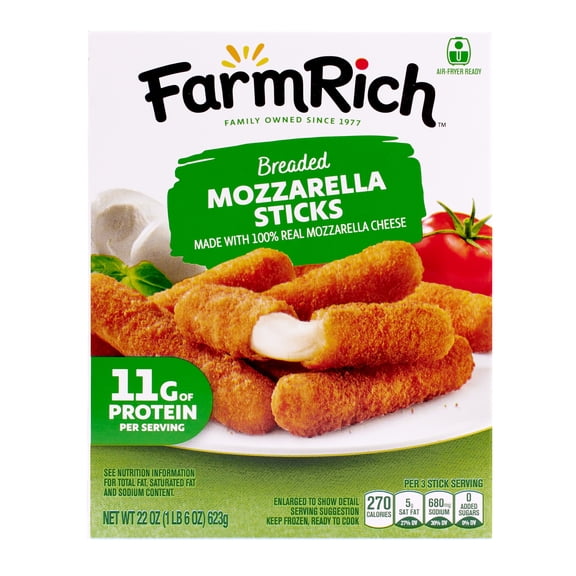 Farm Rich Breaded Mozzarella Cheese Sticks, 22 oz (Frozen Snacks and Appetizers)