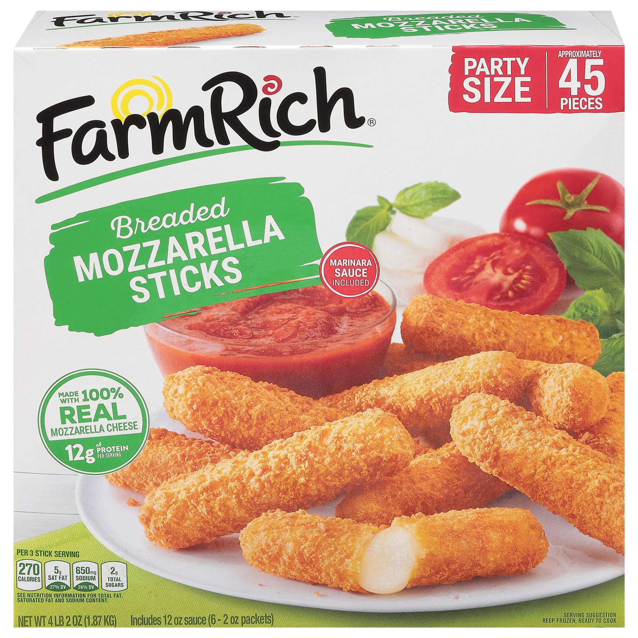Farm Rich Breaded Mozzarella Cheese Sticks, Party Size, 66 oz (Frozen Snacks and Appetizers)