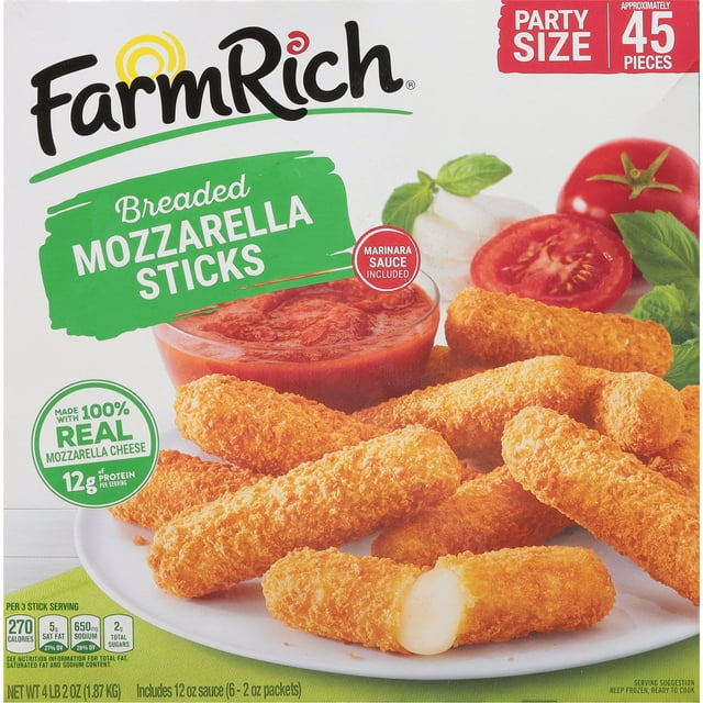 Farm Rich Breaded Mozzarella Cheese Sticks, Party Size Snack, Frozen ...