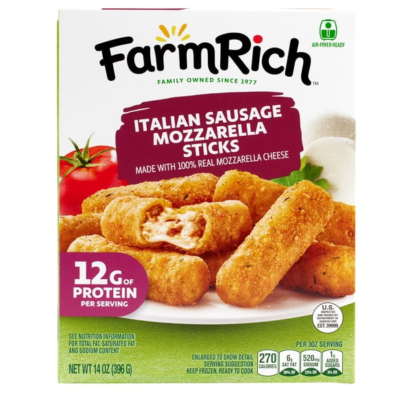 Farm Rich Breaded Mozzarella Sticks with Italian Sausage, 14 oz (Frozen Snacks and Appetizers)
