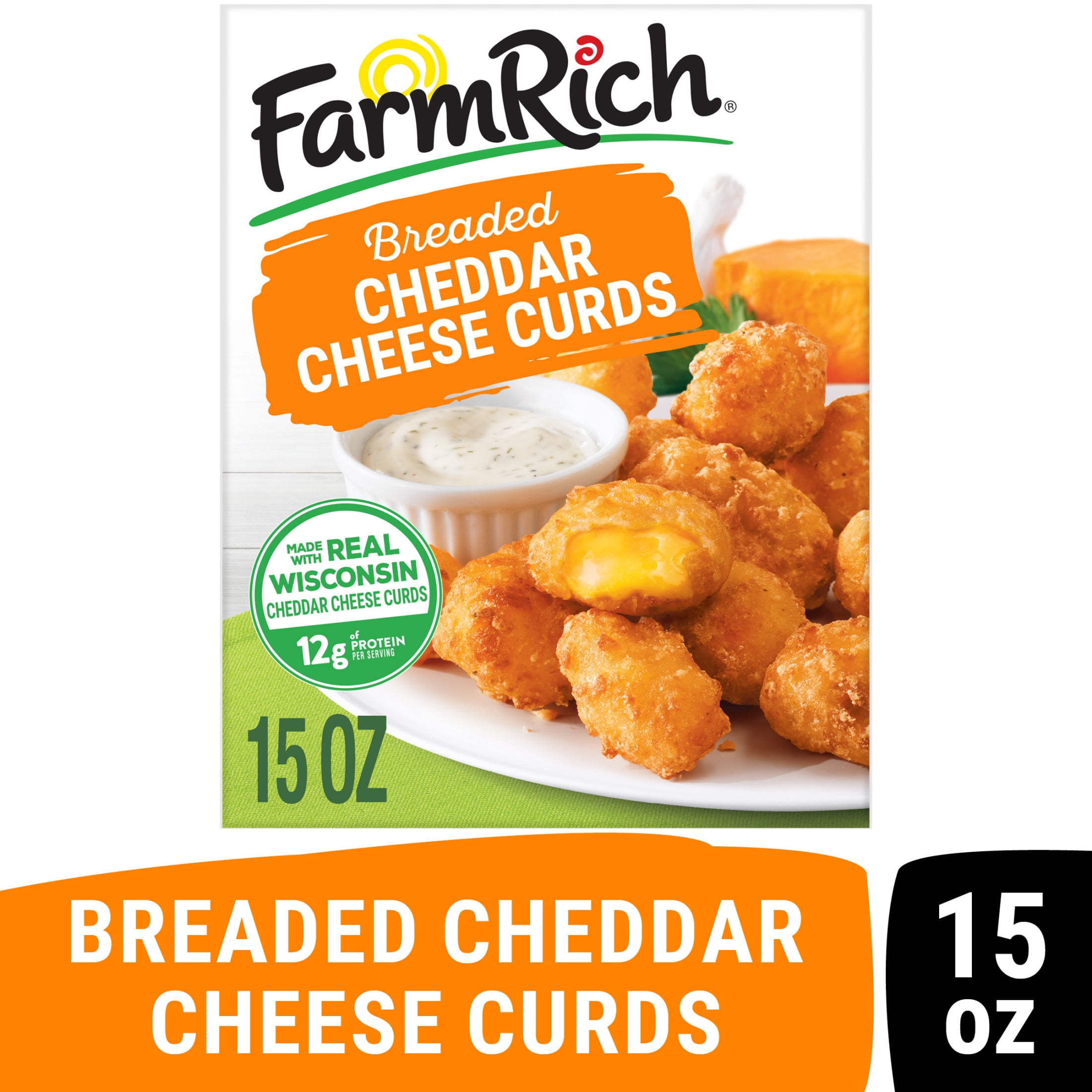 Farm Rich Breaded Wisconsin Cheddar Cheese Curds in a Crispy Coating