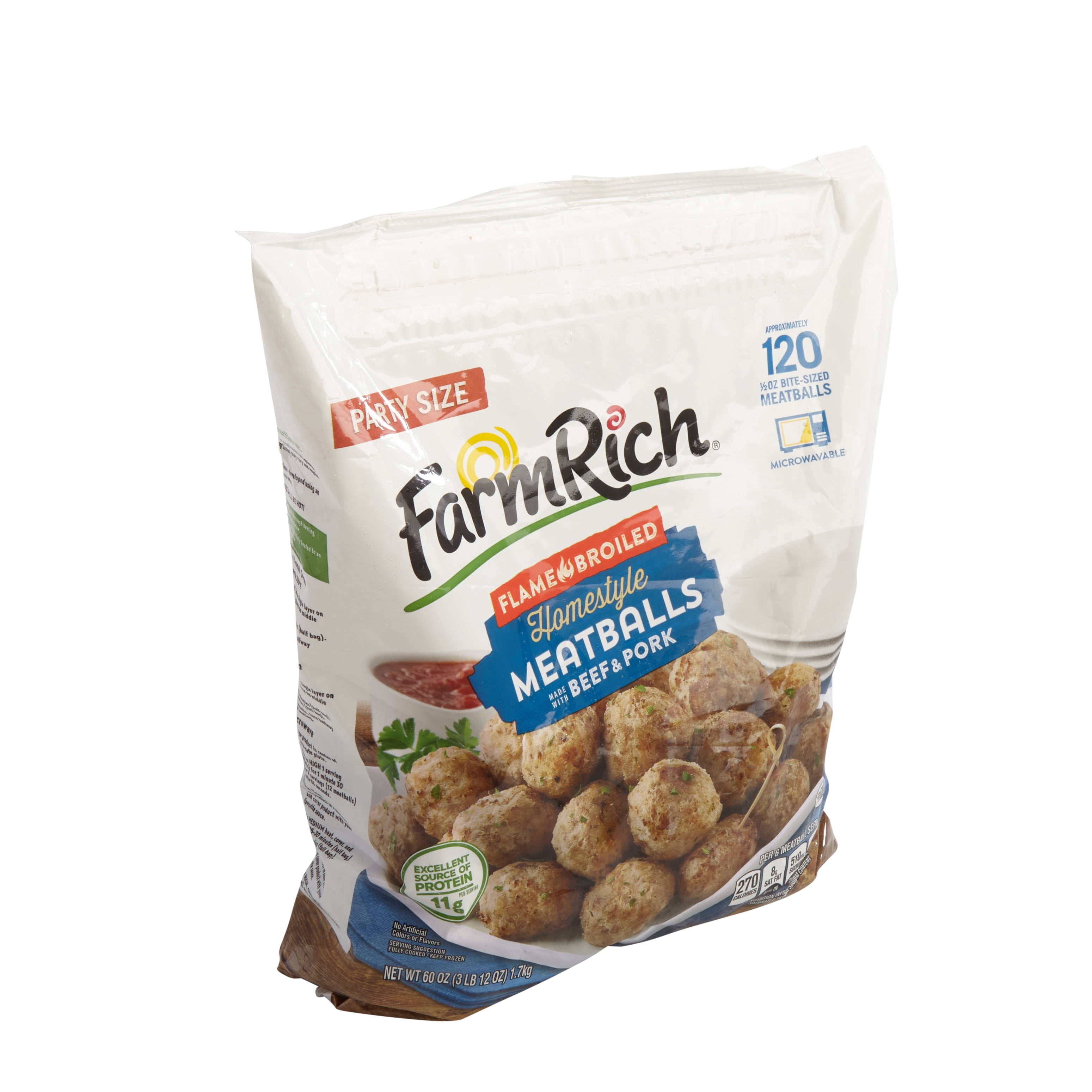 Farm Rich Flame Broiled Homestyle Meatballs, Fully Cooked, High Protein