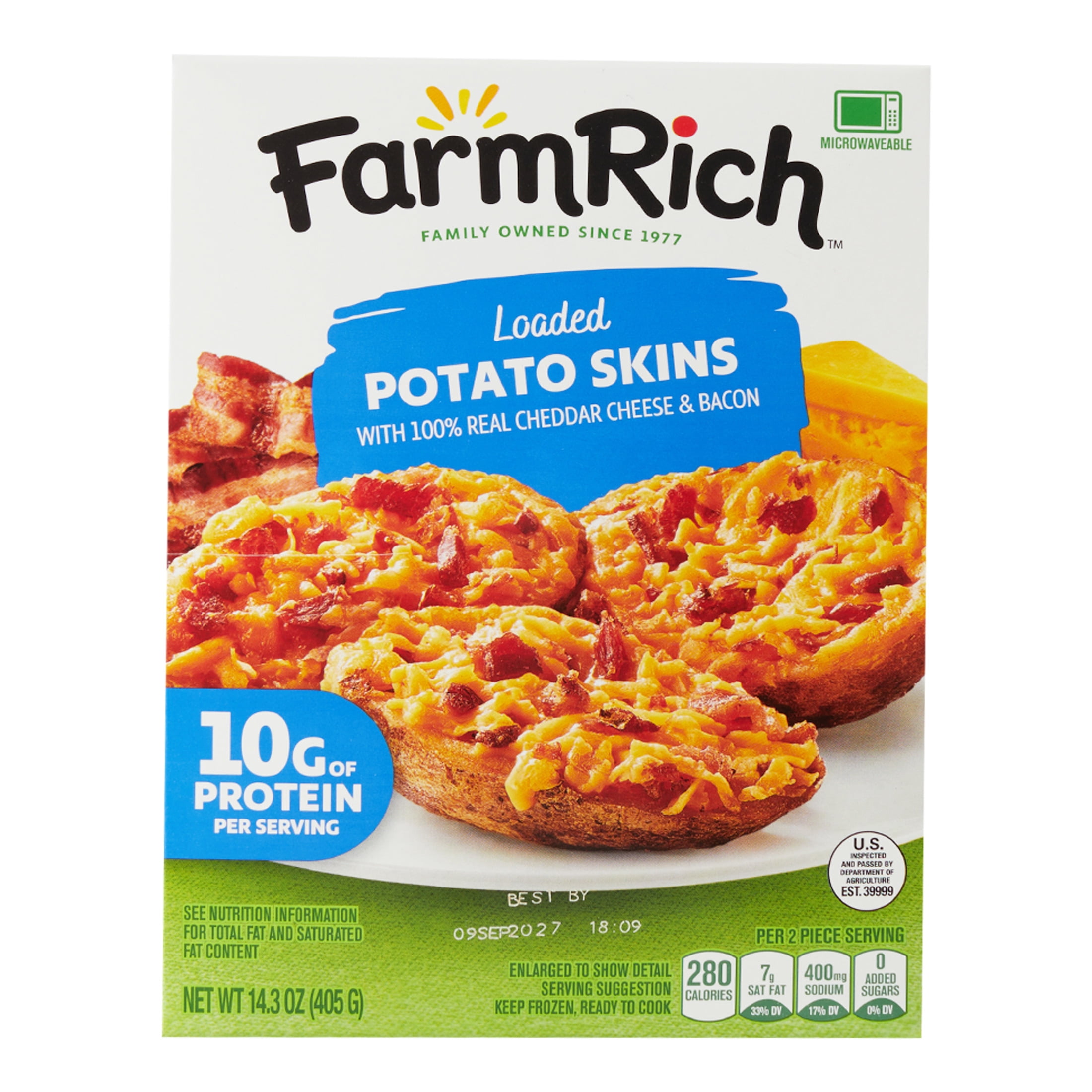 Farm Rich Loaded Potato Skins, Frozen Potatoes, 14.3 oz (Frozen Snacks and Appetizers)