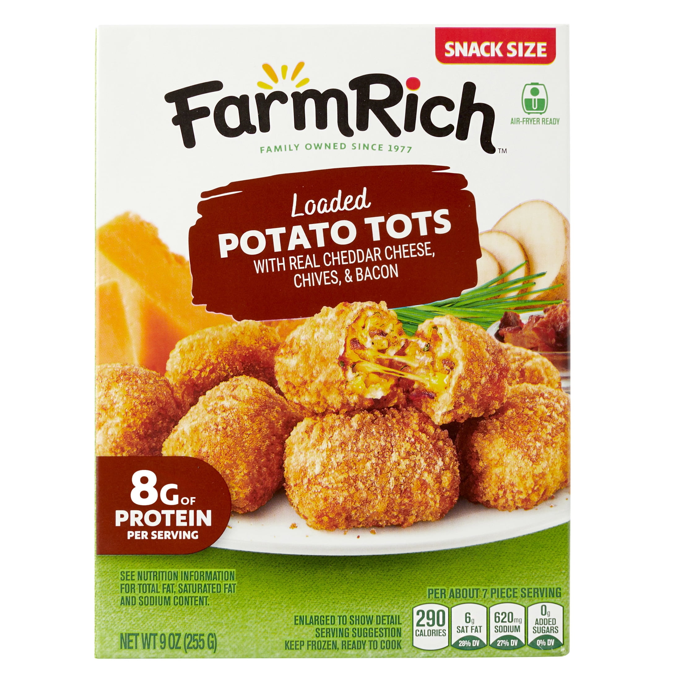 Farm Rich Loaded Potato Tots, Frozen Snacks and Appetizers, Snack Size, 9 oz