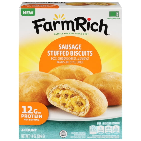 Farm Rich Sausage, Egg and Cheddar Cheese Stuffed Biscuits, Breakfast Snack, 14oz