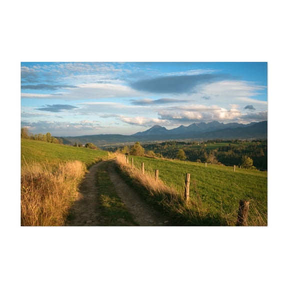 Farm Road, Ząb 02 - Ząb Małopolskie Poland Photography Landscape Mountain Nature Scenic Rural Autumn Pastoral Unframed Wall Art Print 32 x 48 inches