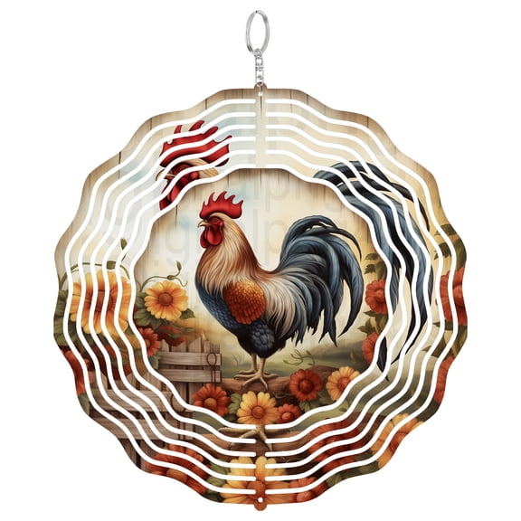 Farm Rooster 3D Wind Spinner Stainless Steel Hanging Outdoor Yard Patio Garden Decor