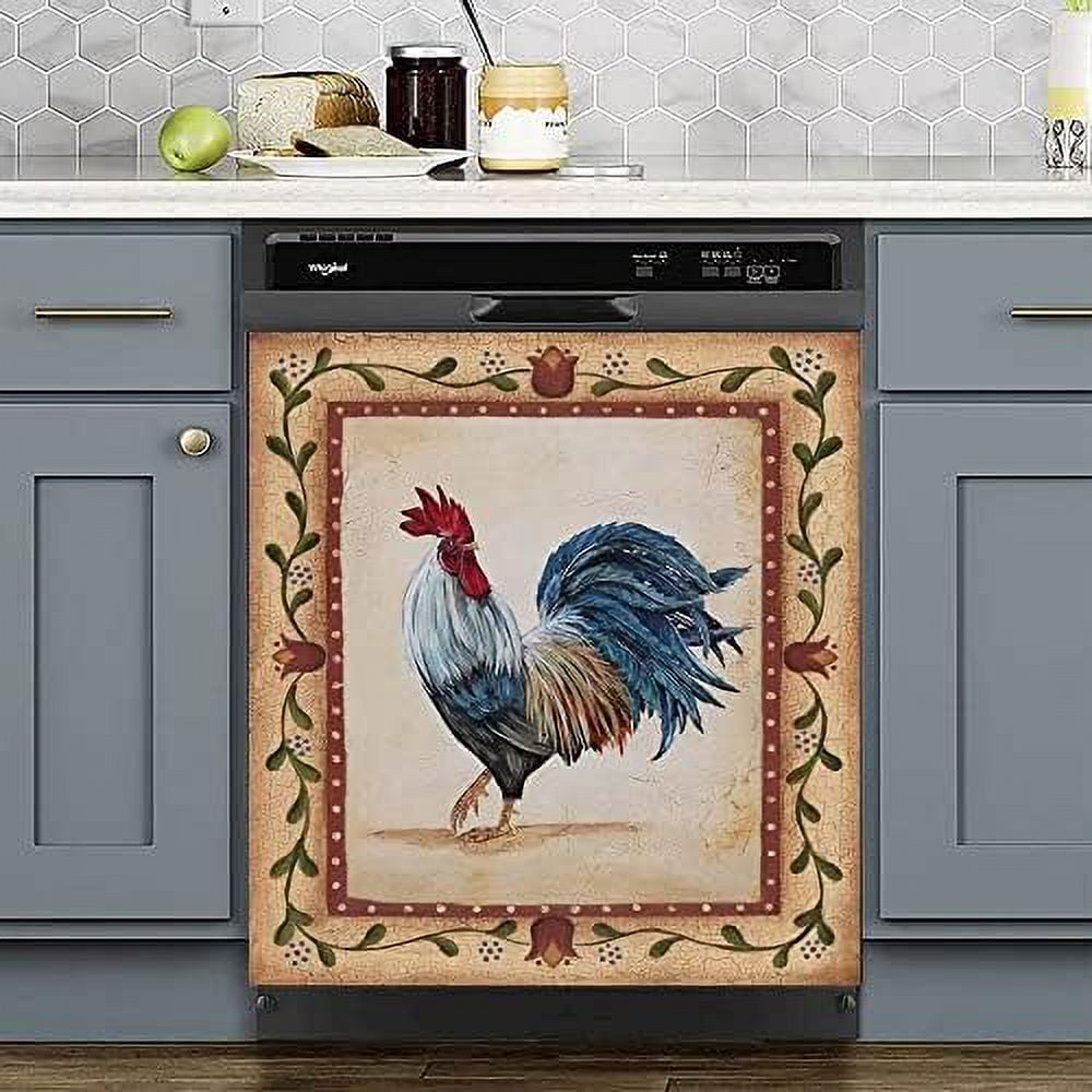 Farm Rooster Animal Dishwasher Cover Funny Chicken Vintage Red