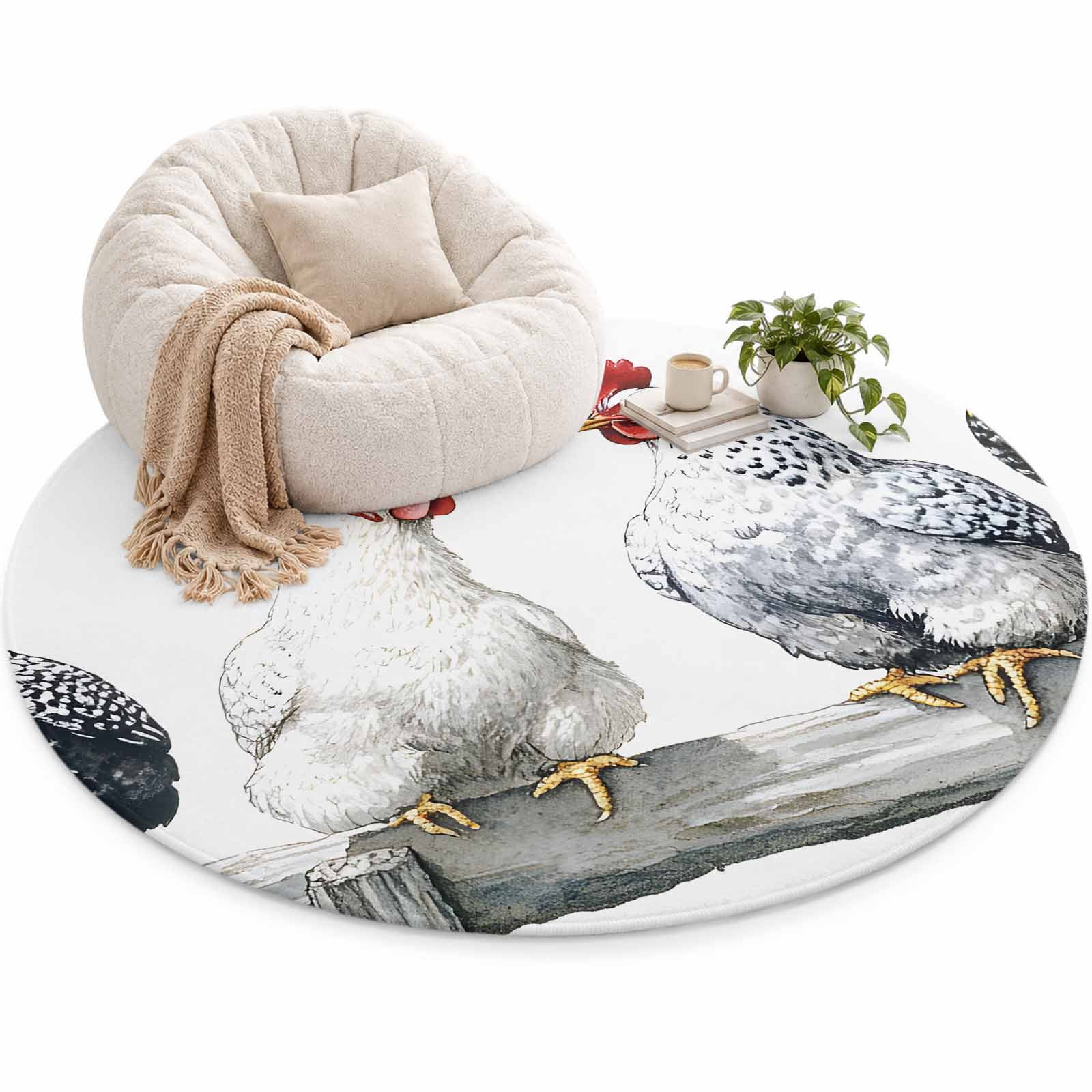 Farm Rooster Area Rug 4', Farmhouse Chicken Soft Mat Non-Slip Silicone ...